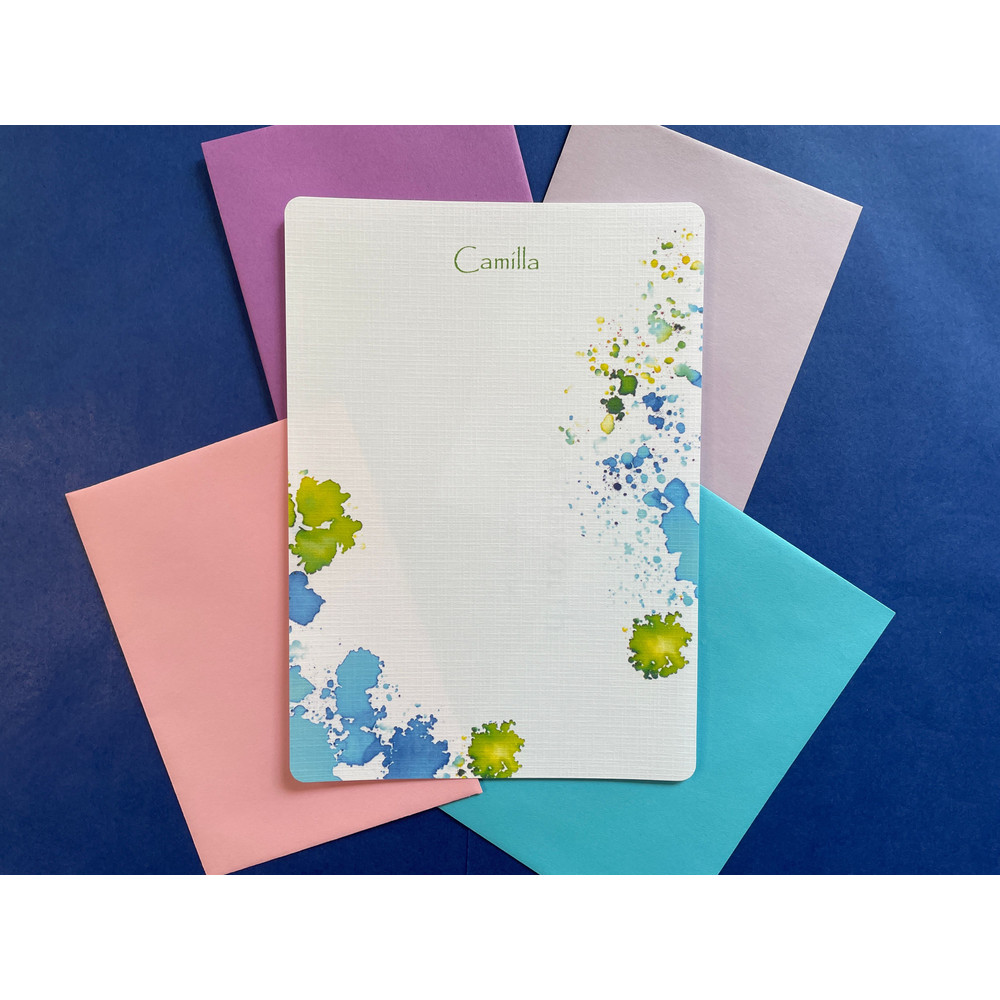 Personalized Blue  Green Abstract Writing Paper  Set Of 36 1