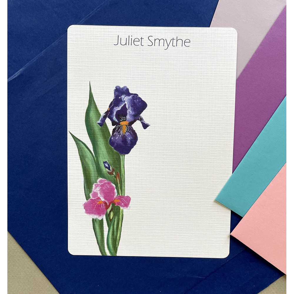 Pink  Purple Iris Personalized Writing Paper Stationery  Set Of 36 0