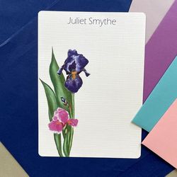 pink & purple iris, personalized writing paper stationery - set of 36