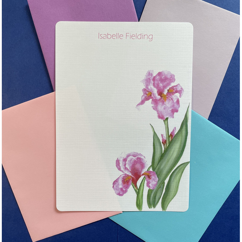 Pink Iris Personalized Writing Paper Stationery  Set Of 36 0