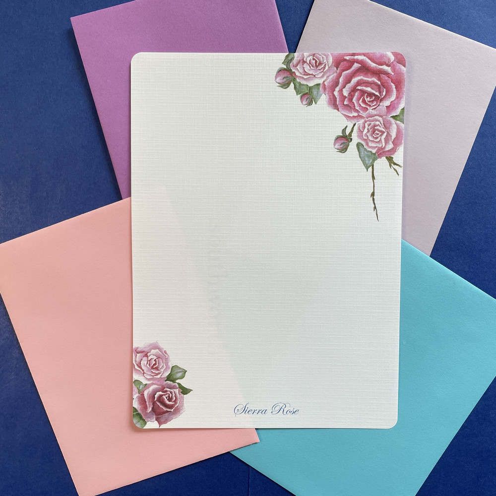 Pink Roses Personalized Writing Paper Stationery  Set Of 36 0