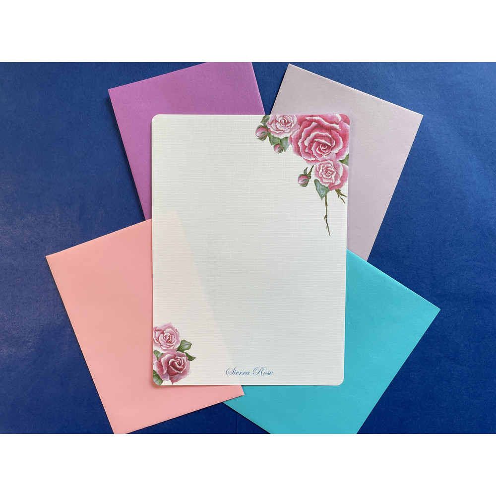 Pink Roses Personalized Writing Paper Stationery  Set Of 36 1