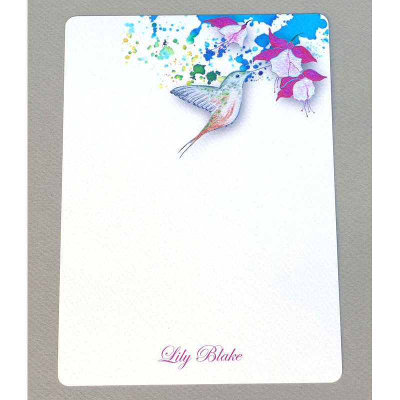 Hummingbird  Fuchsia Personalized Flat Note Card Stationery  Set Of 16 1