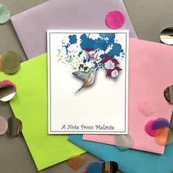 hummingbird & fuchsia, personalized folded note card stationery - set of 16