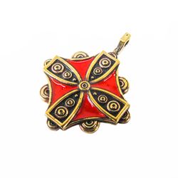 Red enamelled Maltese cross necklace pendant,octagonal knightly brass cross,Hospitallers brass Cross,handmade red enamel