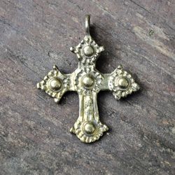 Rustic brass cross necklace pendant,Vintage Brass Cross,Die Struck Brass Cross Pendant,Small ukraine Brass Cross necklac