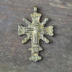 Handmade brass cross necklace pendant,Vintage Brass Cross necklace,Rustic Brass Cross pendant,hutsul cross jewellery
