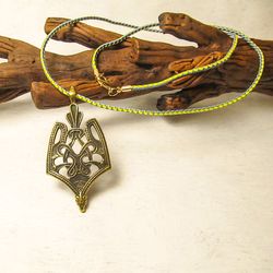 Ukrainian trident necklace pendant on mylar cord,ukrainian logo jewelry charm,ukrainian emblem tryzub,handmade ukrainian