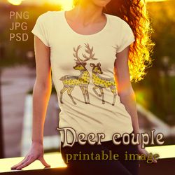 Deer couple Printable Download image png,deer couple digital instant download,kosiv ceramics printable image,ukrainian n