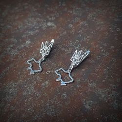 Handmade Trizyb with Ukraine map silver earrings,trident handmade silver earrings,ukrainian map with trident earrings