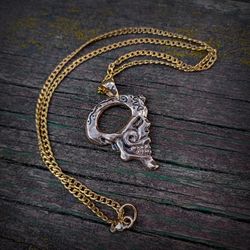 Calavera skull pendant on a chain,El Dia de Muertos,Smile of Death,calavera jewelry,bronze skull jewellery,skull jewelry