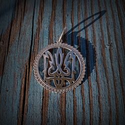 Ukraine silver trident in circle necklace pendant,silver ukraine emblem tryzub,ukrainian symbol necklace pendant,ukraine