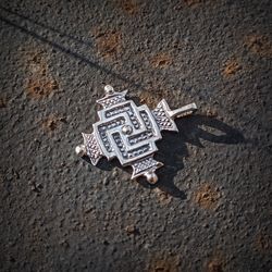 Solar symbol silver necklace pendant,Handmade Svarga pendant,rotating cross necklace pendant,svarga cross jewelry,svarga