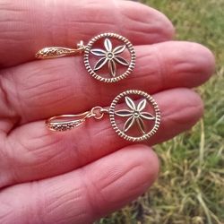 Handmade brass flower in a circle earrings,handmade ukrainian brass jewellery,cute dangling drop brass earrings,handmade