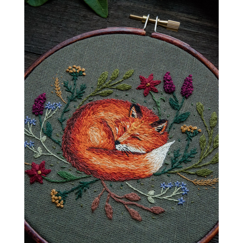 PDF Tutorial Foxy In The Meadowland Hand Embroidery Pattern Animal Thread Painting Embroidery Patte