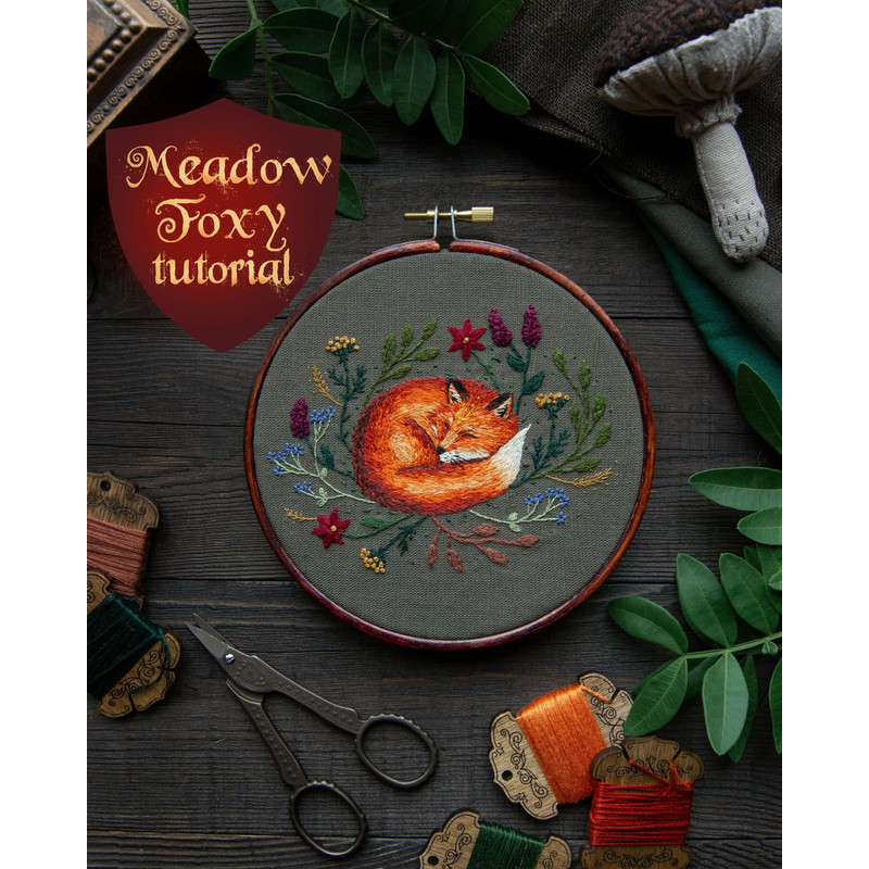 PDF Tutorial Foxy In The Meadowland Hand Embroidery Pattern Animal Thread Painting Embroidery Patte