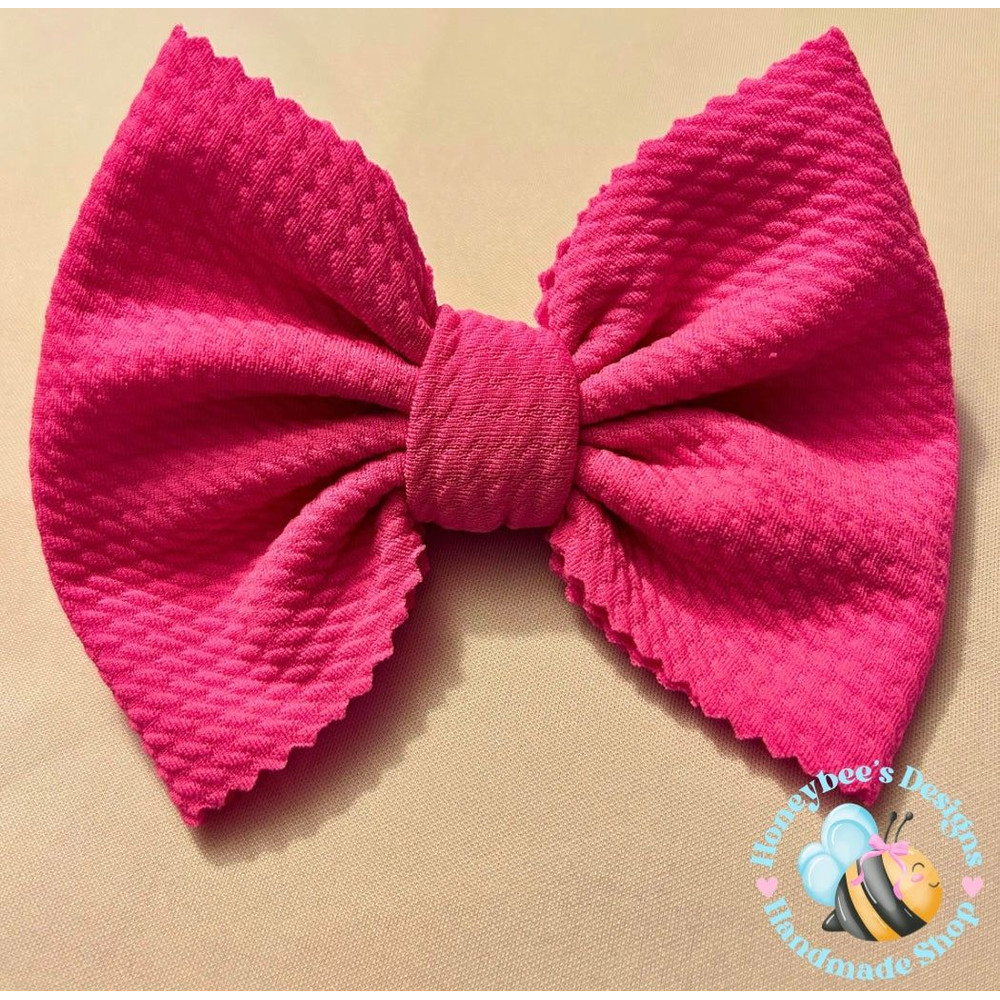 Handmade Scalloped 5inch Pink Bow 1
