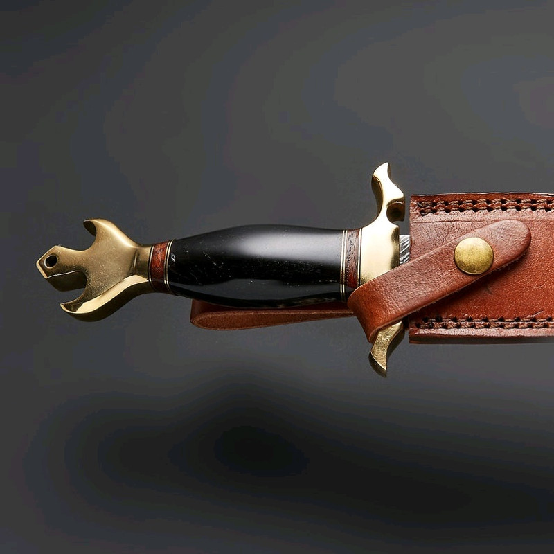 Handcrafted Damascus Steel Dagger Brass Guard Ebony Handle Leather Sheath 2