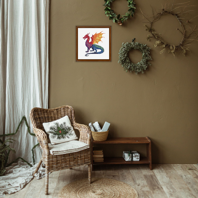 Cross Stitch Pattern Dragon Silhouette Ornament Rainbow Monochrome Fantasy Counted Crossstitch Patt 5