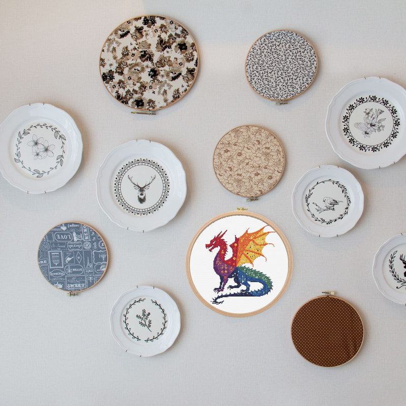 Cross Stitch Pattern Dragon Silhouette Ornament Rainbow Monochrome Fantasy Counted Crossstitch Patt 6