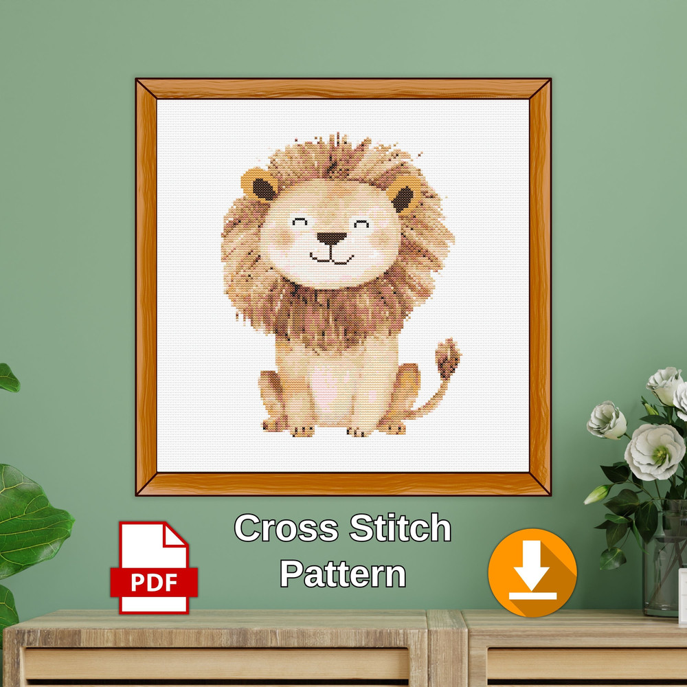 Lion Safari Animals Cross Stitch Patterns PDF Baby Room Xstitch Counted Pattern Modern Easy Insta 0