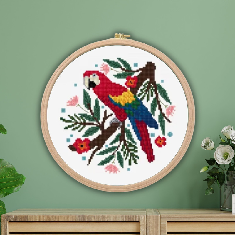 Parrots Scarlet Macaw Cross Stitch Pattern PDF  Modern Small Bird Cross Stitch  Mini Quick And Easy 1