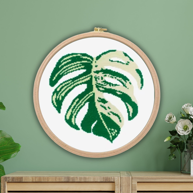Monstera Cross Stitch Pattern Leaf Pattern Plant Embroidery Nature Pattern Swiss Cheese Pattern DMC 1