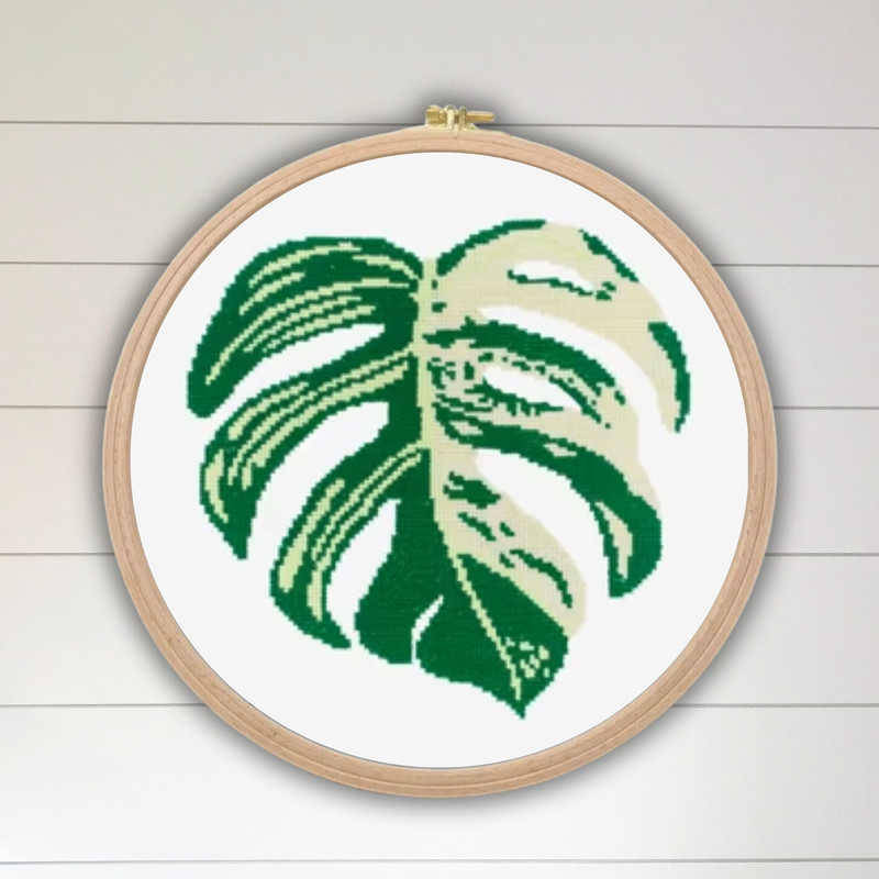 Monstera Cross Stitch Pattern Leaf Pattern Plant Embroidery Nature Pattern Swiss Cheese Pattern DMC 3