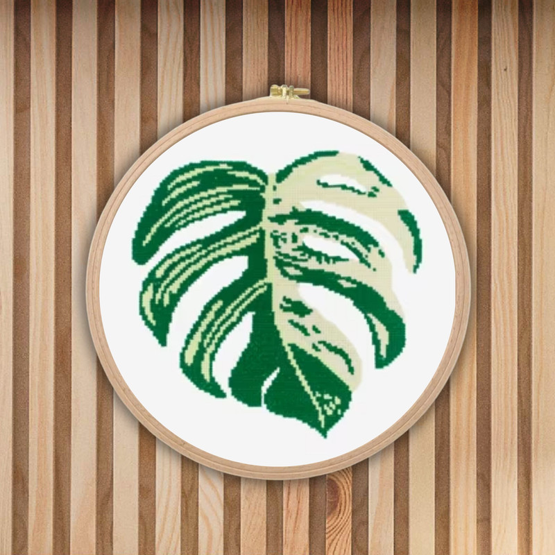 Monstera Cross Stitch Pattern Leaf Pattern Plant Embroidery Nature Pattern Swiss Cheese Pattern DMC 9
