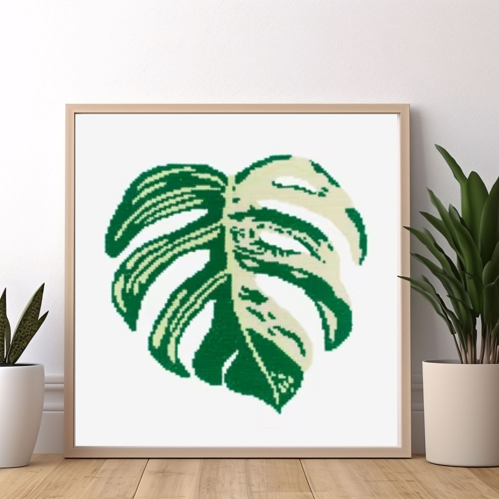 Monstera Cross Stitch Pattern Leaf Pattern Plant Embroidery Nature Pattern Swiss Cheese Pattern DMC 4