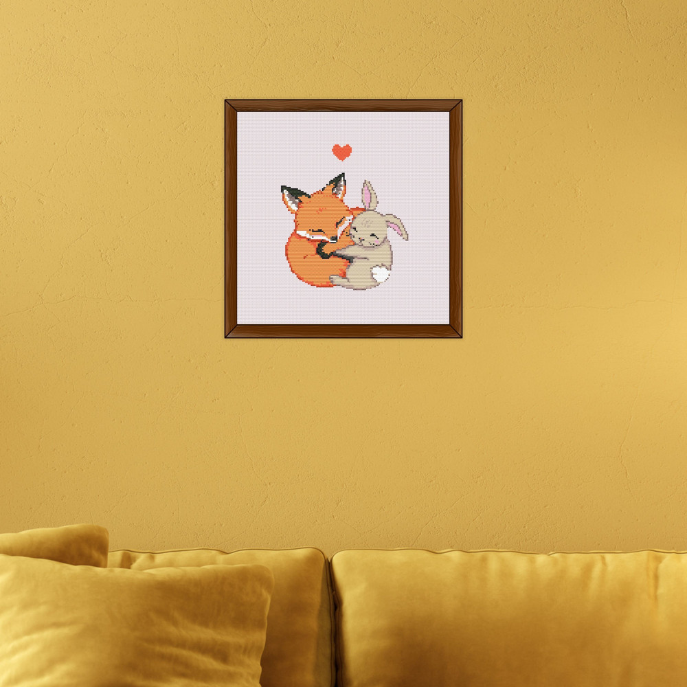 Fox And Bunny Cross Stitch Pattern PDF  Easter Rabbit Animal Easy Funny Heart Love Nursery Simple W 7