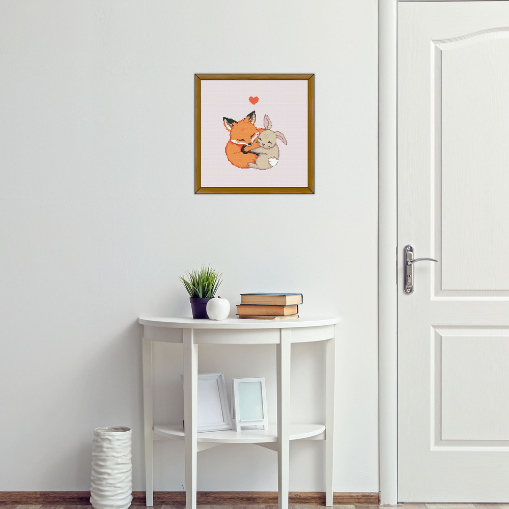 Fox And Bunny Cross Stitch Pattern PDF  Easter Rabbit Animal Easy Funny Heart Love Nursery Simple W 8