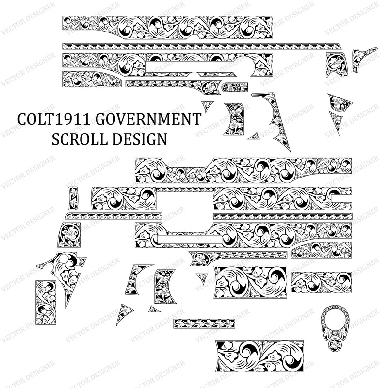 Laser Engraving Vector Design Colt 1911 Government SCROLLWORK File Ai SVGPNG DXF 1