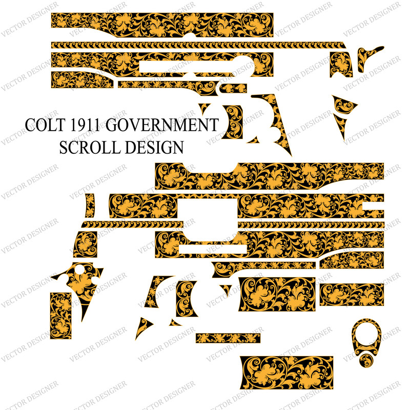 Colt 1911 Government ScrollLaser Engraving Vector Design Artwork 1