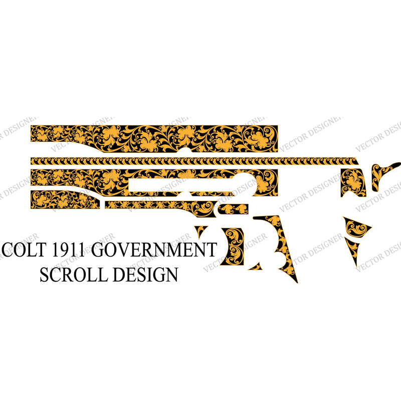 Colt 1911 Government ScrollLaser Engraving Vector Design Artwork 2