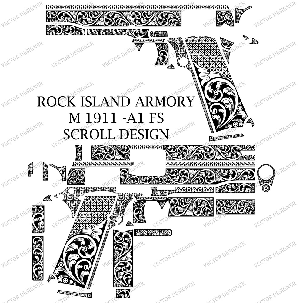Laser Engraving Vector Rock Island Armory M 1911 A1 FS Scroll Design 1