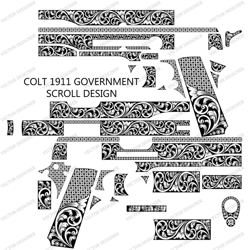 Fireamrs Laser Engraving Vector Design Colt 1911 Government SCROLLWORK 1