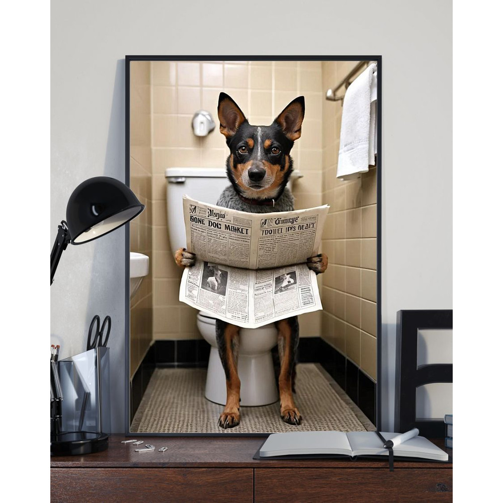 Australian Cattle Dog Sitting On The Toilet And Reading NewspapeFun Bathroom Wall Decor Fun And Qui 2