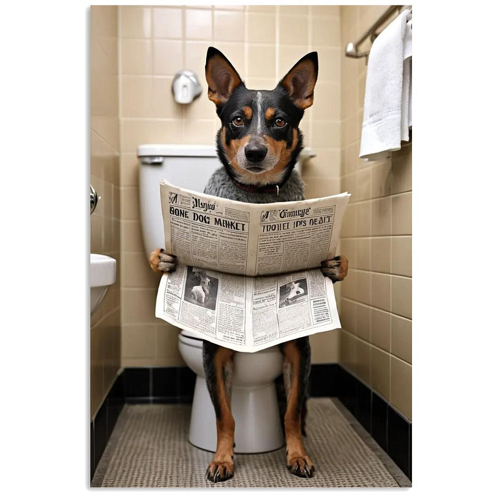 Australian Cattle Dog Sitting On The Toilet And Reading NewspapeFun Bathroom Wall Decor Fun And Qui 1