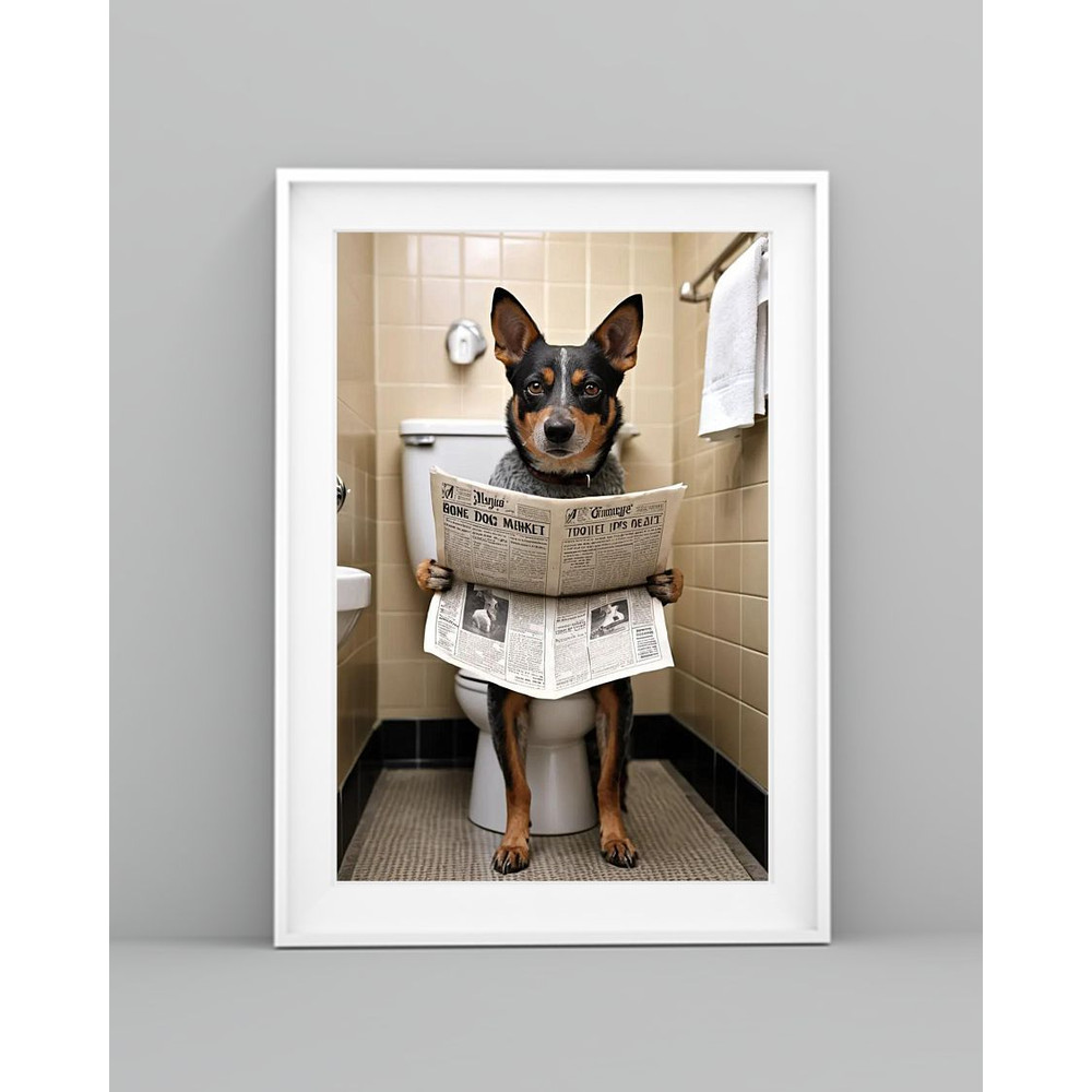 Australian Cattle Dog Sitting On The Toilet And Reading NewspapeFun Bathroom Wall Decor Fun And Qui 5
