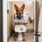 Australian Cattle Dog Sitting On The Toilet And Reading Newspaper Fun And Quirky Animal Prints 1