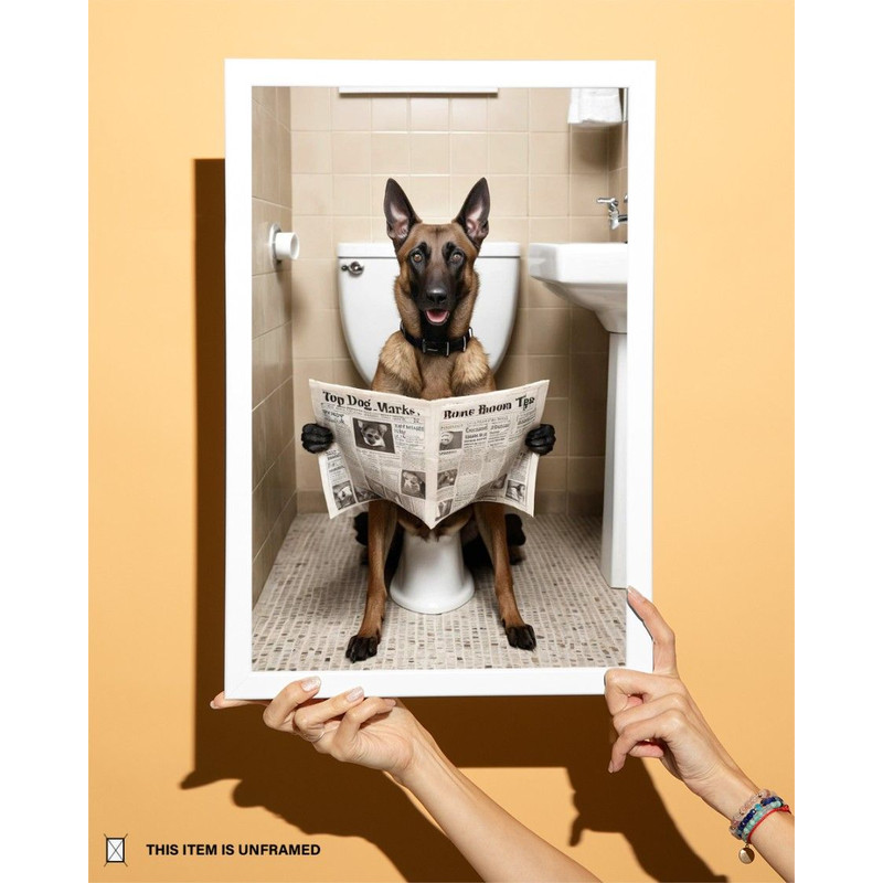 Belgian Shepherd Sitting On The Toilet And Reading NewspaperFun And Quirky Animal Prints 6
