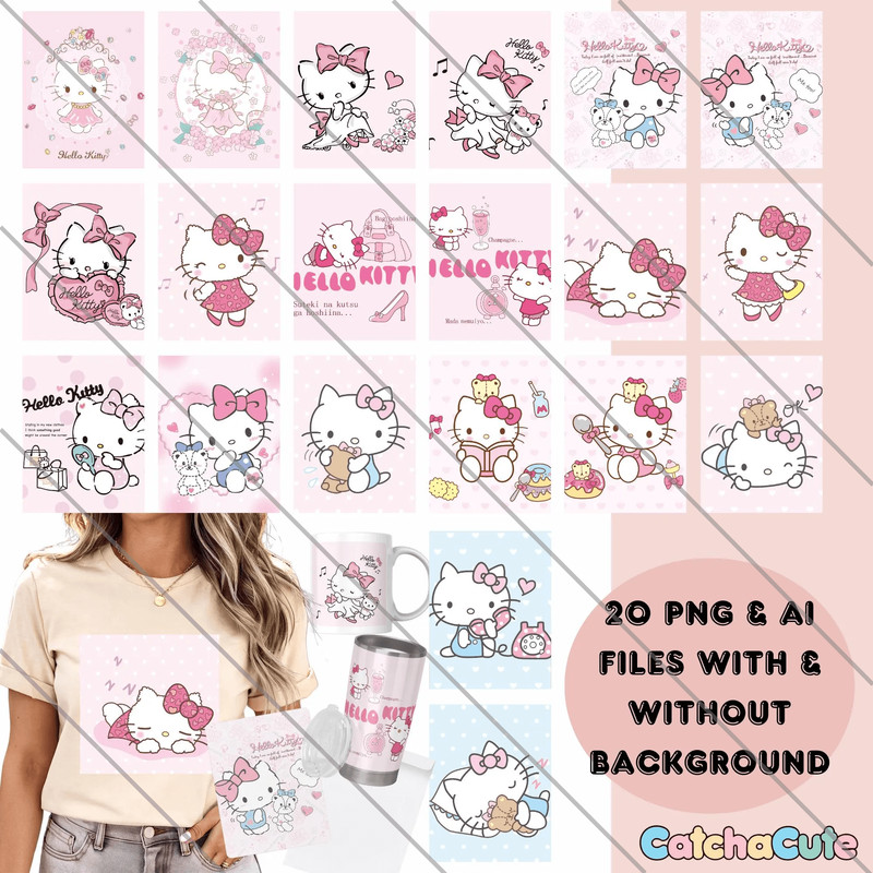 20 Hello Kitty PNG Collection  AI  Sublimation  Kawaii Stickers  Instant Download  HighQuality Desi 1