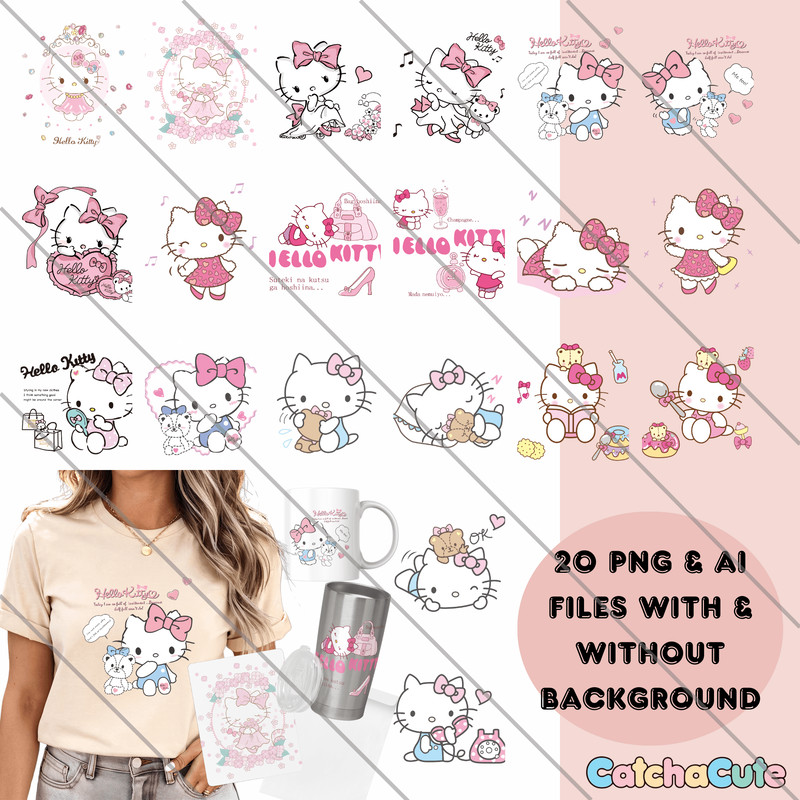 20 Hello Kitty PNG Collection  AI  Sublimation  Kawaii Stickers  Instant Download  HighQuality Desi 0