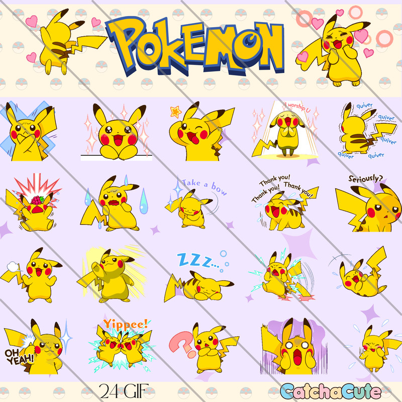 24 Pokemon Pikachu GIF Collection Display Graphics Short Animation Instant Download Kids Birthday E 0