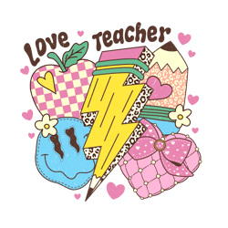 love teacher png, valentine day png, love png, valentine design, retro valentine day png digital download