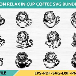 lion relax in cup coffee