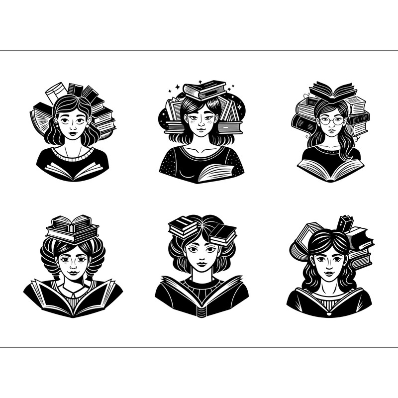 Woman With Books In Head 1