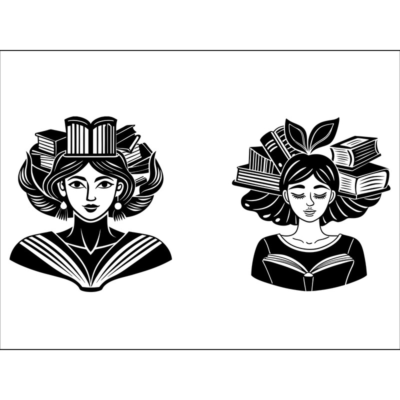 Woman With Books In Head 2