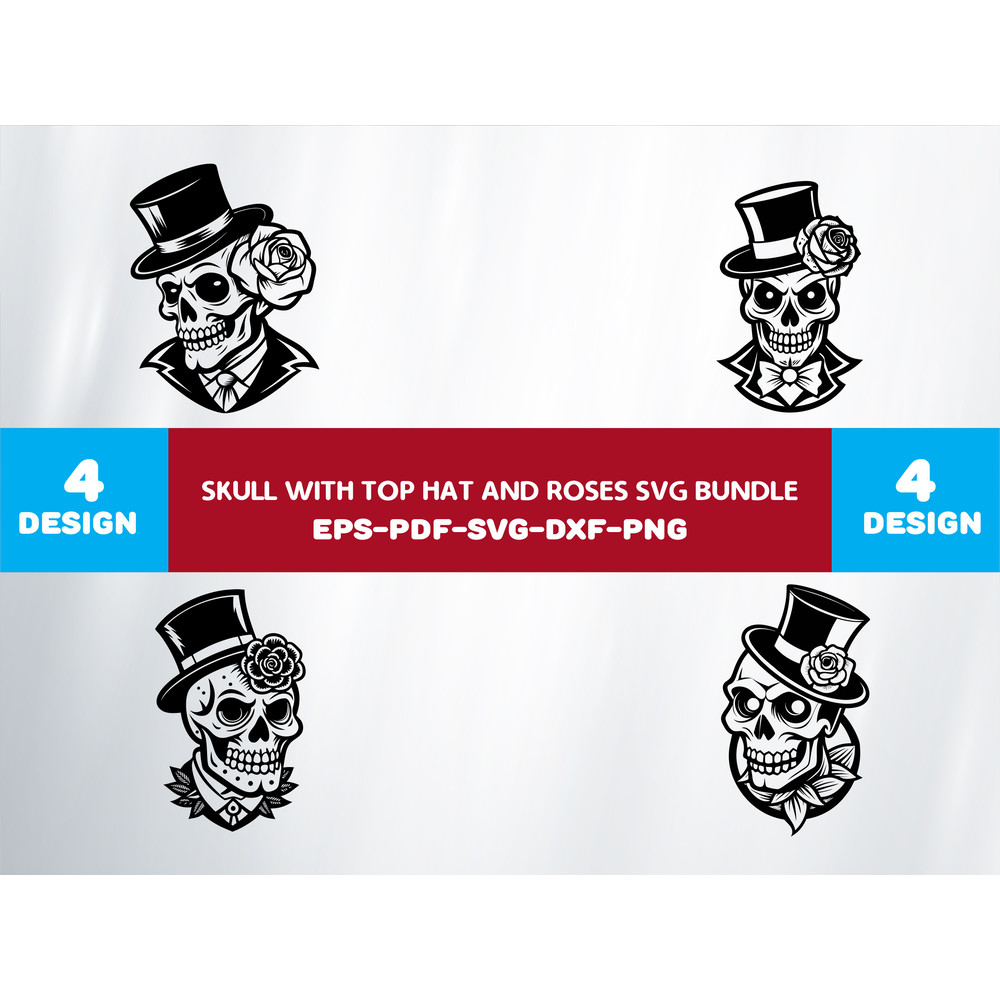 Skull With Top Hat And Roses 0